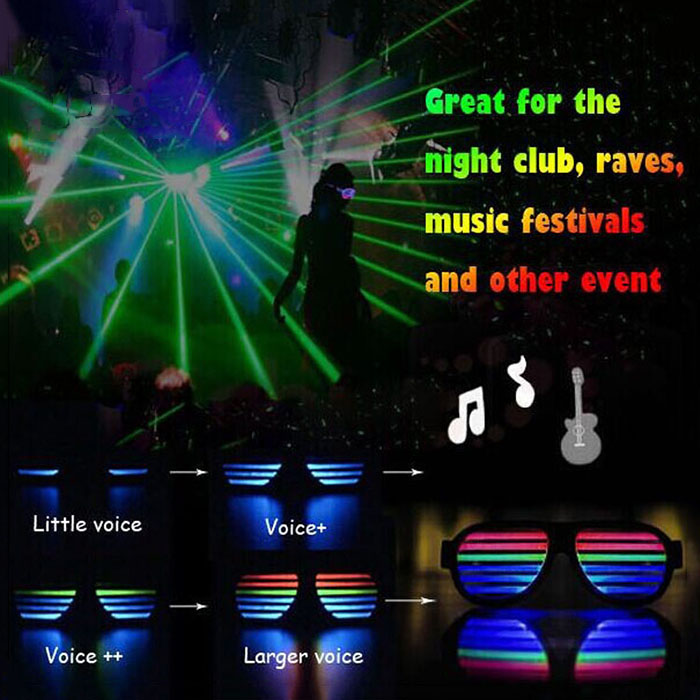 Sound Reactive Light Up LED Rave Glasses