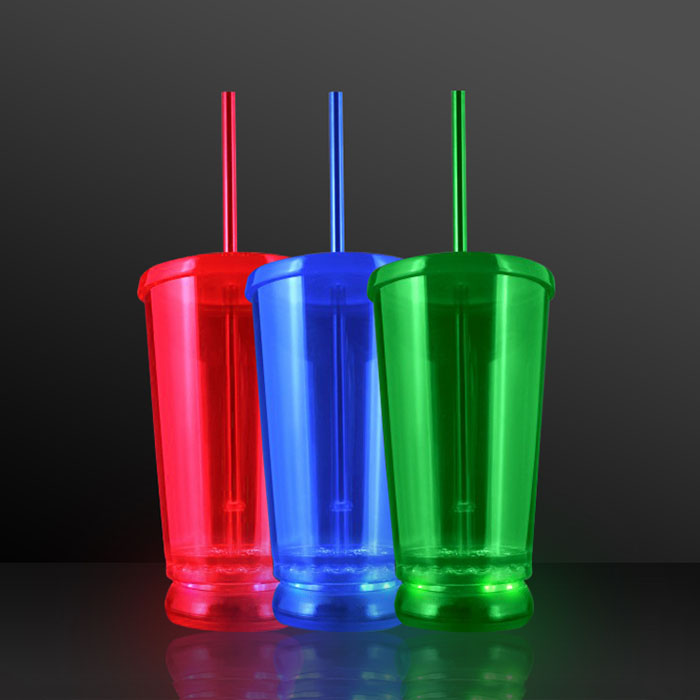 Flashing LED Plastic Cup Party Cup With Straw