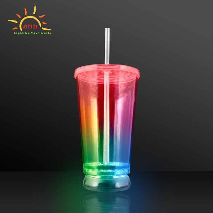 Flashing LED Plastic Cup Party Cup With Straw